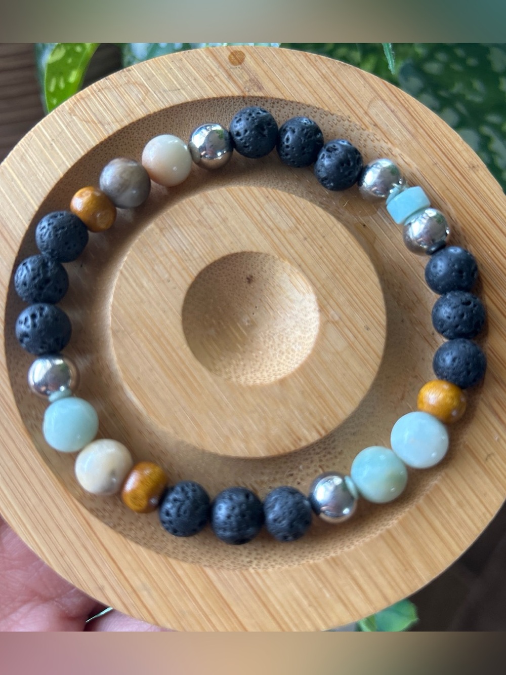 Beaded Lava Stone and Amazonite Bracelet - Black & Blue